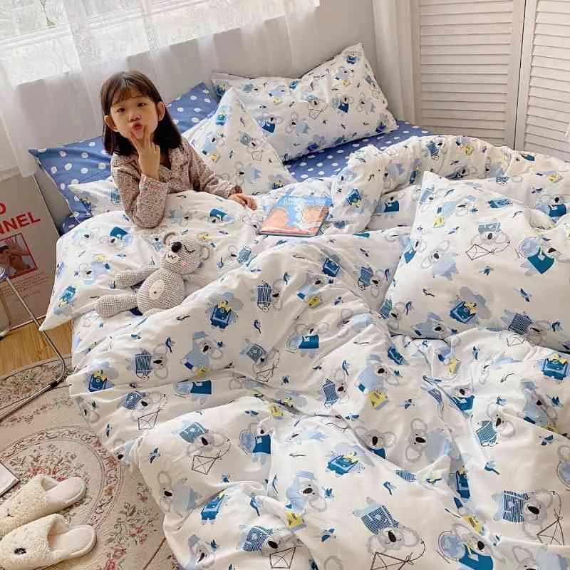 Rami Family 40 Thread Bawełniana pościel Foural Set Seasons Universal Cute Cartoon Quilt Cover Student