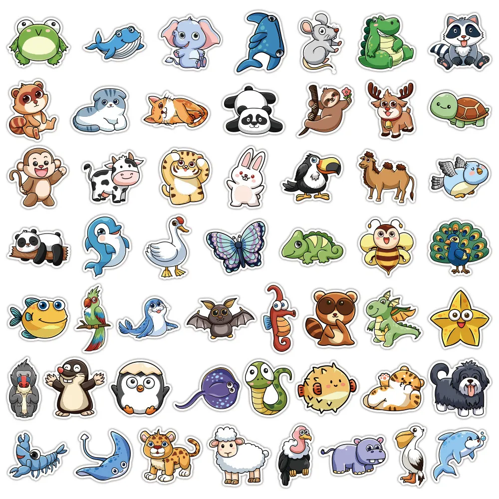 Ny 10/20/50st Kawaii Animal Stickers Diy Stationary Scrapbooking Graffiti Eesthetic Cartoon Vinyl Decal Gift for Children Toy