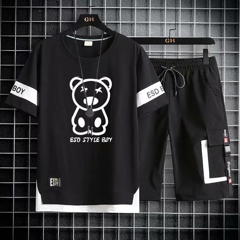 Koreańskie modne zestawy mężczyzn Summet Tracksuit Print Bear T koszule sportowe garnitur Suitus Casual Clothing S Joggers 220611