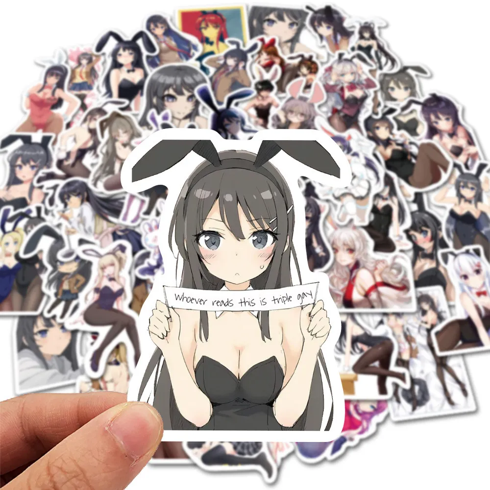 Adesivo à prova d'água 50 peças adesivos de coelho sexy anime hentai waifu pin-up meninas coleções decalques de vinil para laptop carro motocicleta parede skate adesivos de carro