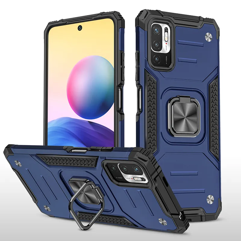 Magnetic Metal Ring Support Armor ShockoProof Fodral för Xiaomi RedMi Not 10 5G 10S 10 PRO Soft TPU Hard PC Back skyddskåpa