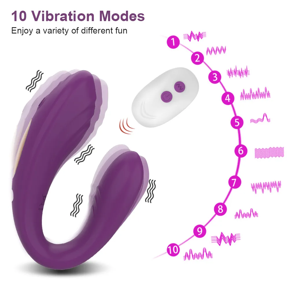 Vibratore telecomandato senza fili Femmina Doppio motore a forma di U Stimolatore clitorideo Dildo Indossabile Giocattoli sexy donna Coppia Adulto 18