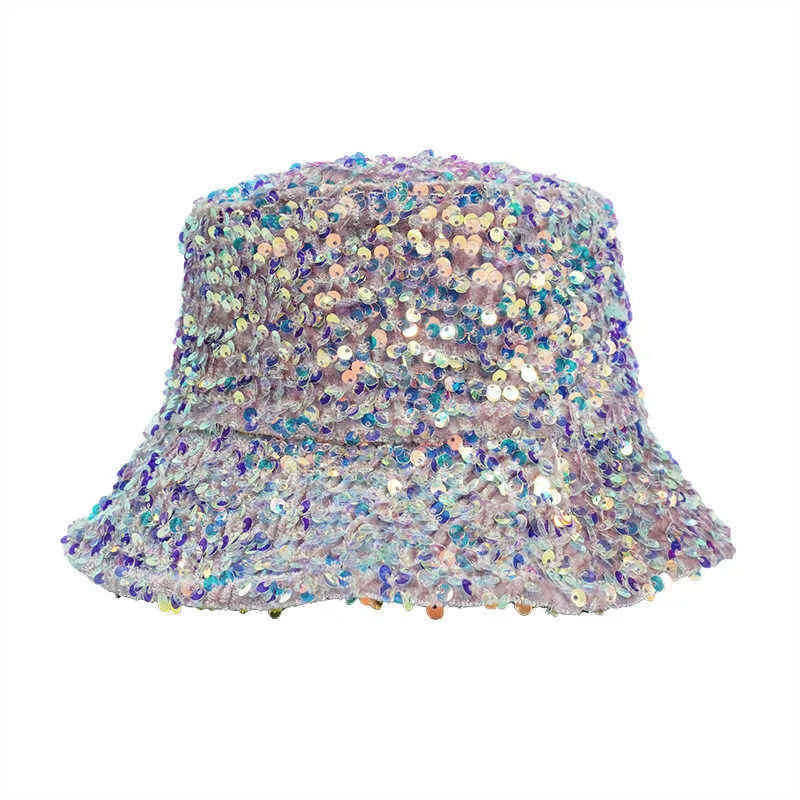 2021新しい男女キラキラスパンコールバケツ帽子漁師の帽子折られた防風パナマ帽子女性G220418