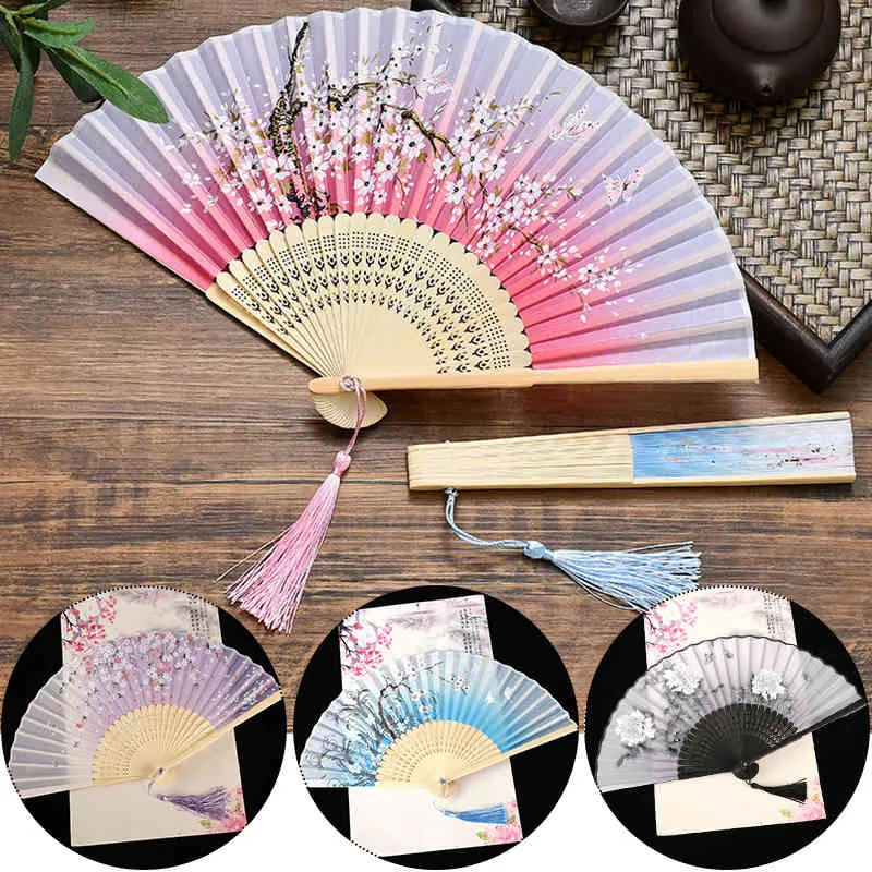 Vintage Style Silk Folding Fan Chinese Japanese Pattern Art Craft Gift Home Decoration Ornaments Dance Hand