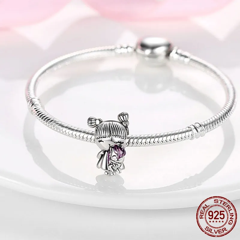 925 Sterling Silver Dangle Charm Petite Fille Garçon Charme Princesse Prince Chien Chat Perles Perle Fit Pandora Charms Bracelet DIY Bijoux Accessoires