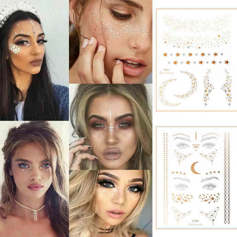 NXY Temporary Tattoo New Gold Face Waterproof Blocked Freckles Makeup Stickers Eye Decal Wholesale 0330