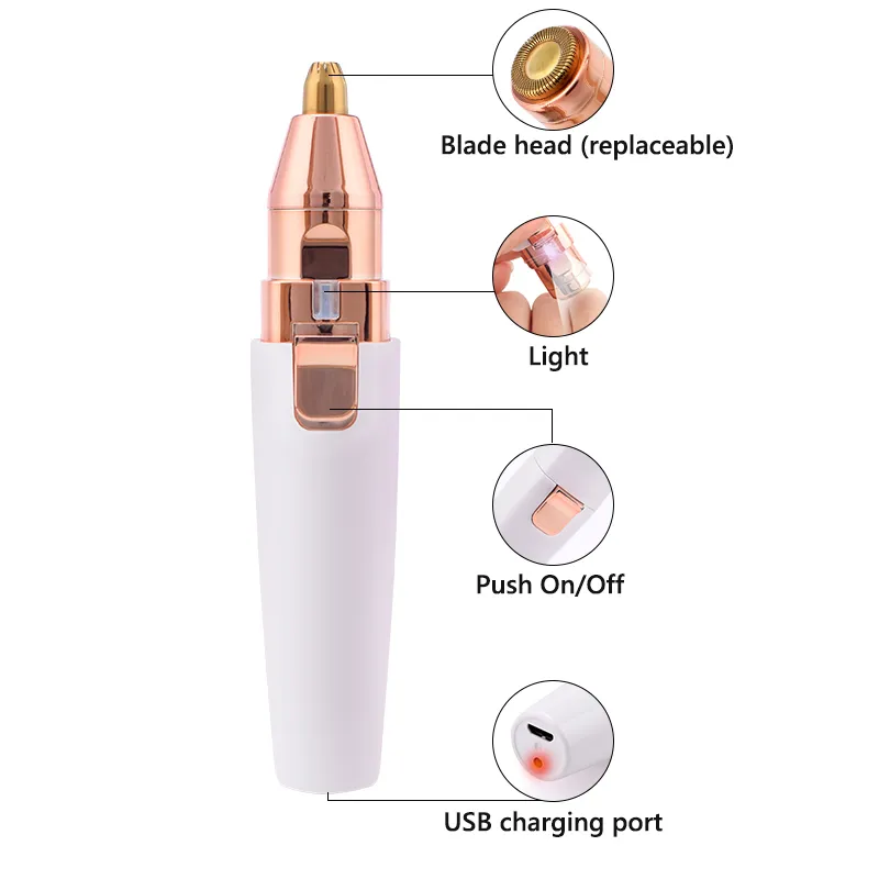 2 In 1 Electric eyebrow trimmer USB Rechargeable hair remover women LED light lady Razor face Makeup Tool 220630