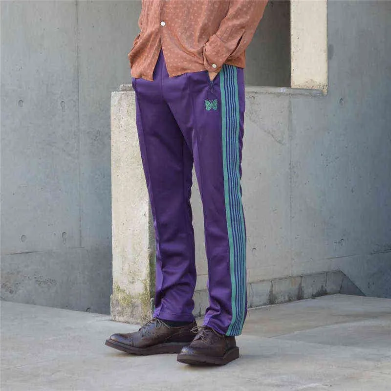 Purple Awge Needle Pants Men Women Quality Embroidered Butterfly Needles Track Pants Classic Stripe Pants T220721