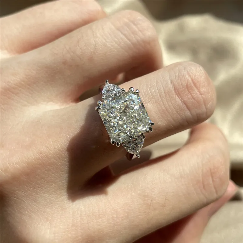 Роскошные ювелирные кольца из стерлингового серебра 925 пробы высшего качества 8А, дизайнерское кольцо из циркония с ледяными цветами для женщин, квадратное розовое, синее, белое Dia288G