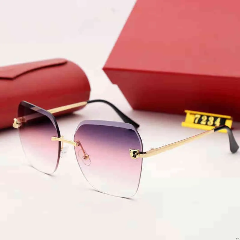 Diseñador Diamond Metal Eye Rimless Cut Gafas de sol Gafas de sol para hombre Shades Ladies Luxury Vintage Gafas de sol 7234