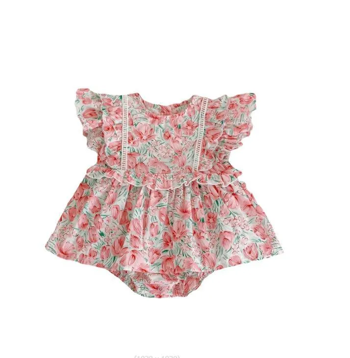 Ins – barboteuse d'été à manches courtes, imprimé floral rose, vêtements d'escalade pour bébés filles de 0 à 24 mois