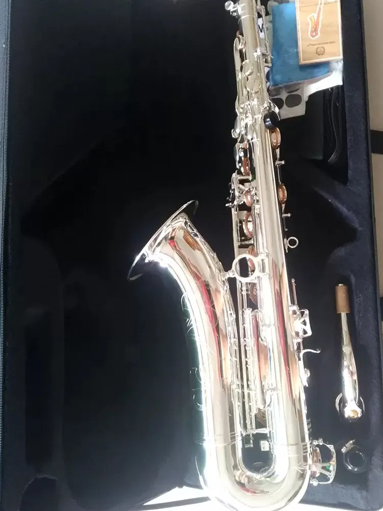Silver B-Key 875EX Professional Tenor Saxophone All-Silver gjorde bekväm att känna professionell tone Sax Jazz Instrument