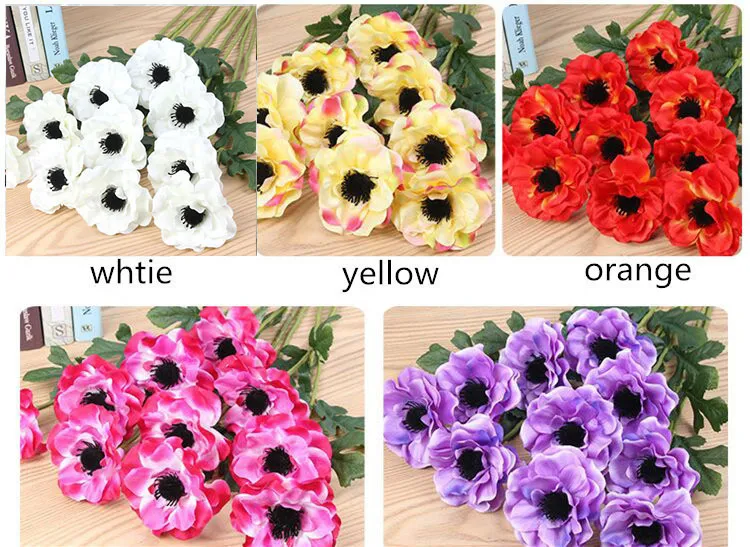 Simulation Silk Single Head Anemone Flower Home Living Room Decoration Fake Flowers Wedding Party Background Props 220527