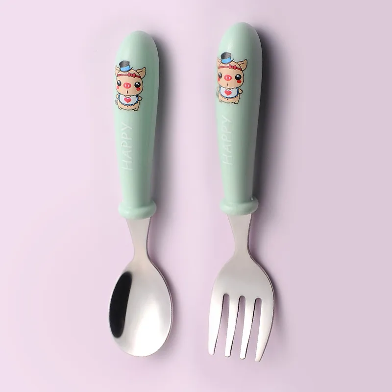 Baby Gadgets Tableware Set Children Utensil Rostfritt stål Småbarn Cotlary Cutlery Cartoon Spädbarn Mat Feed Spoon Fork 220509