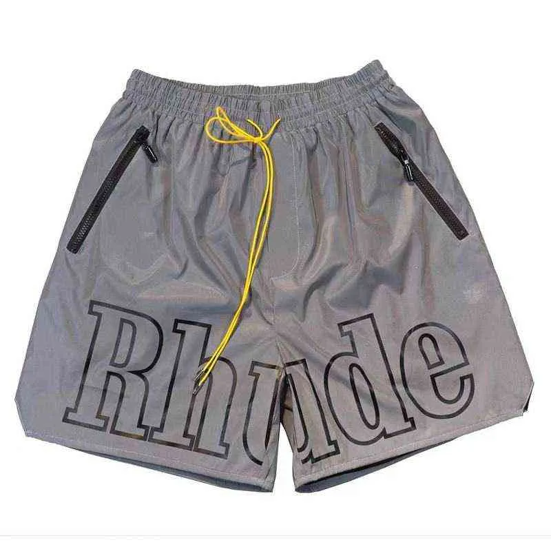 Rhudes 23ss High Quality  Reflective Shorts Men Women Summer Style Inside Mesh Breathable Beach Casual