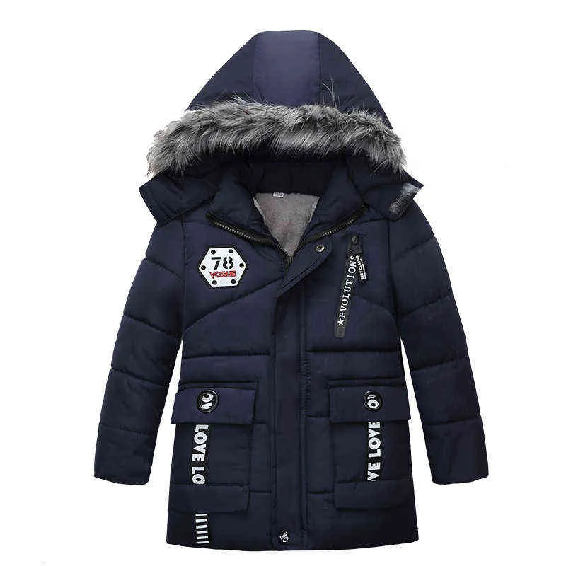 New Autumn Winter Children Jacket 2 3 4 5 Year Fashion Keep Warm Boys Jacket Hooded Zipper Fur Collar Outerwear Birthday Kids Clothing J220718