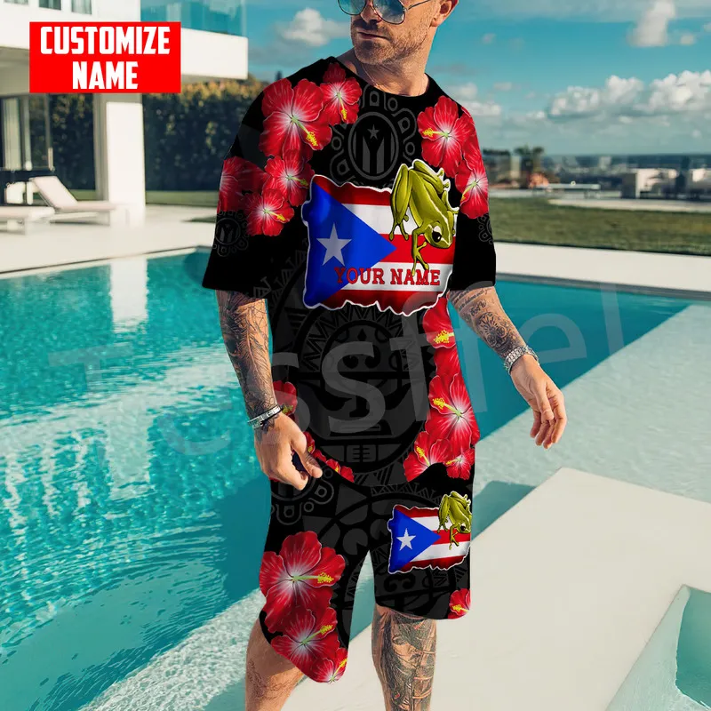 Tessffel Puerto Rico Caribbean Sea Tattoo 3DPrint Men Women Casual Shirts Pants Combo Suits Summer Short Sleeves Streetwear A2 220704