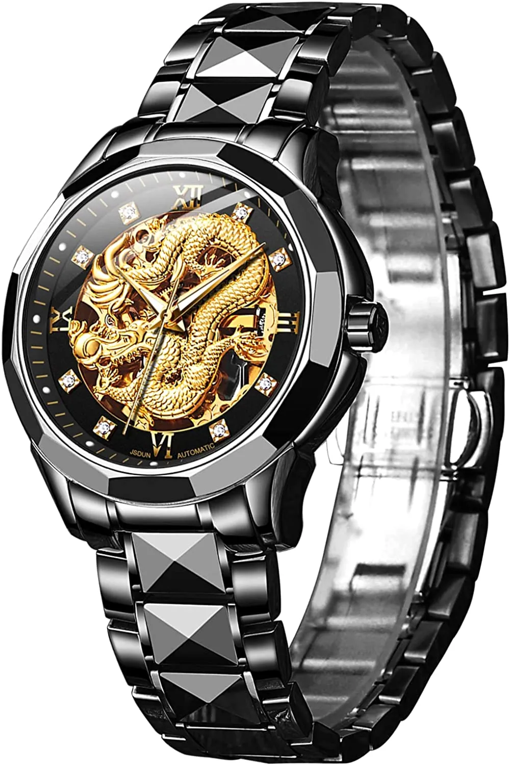 Montres squelette en or pour hommes automatique Dragon mécanique robe d'affaires avec acier inoxydable lumineux étanche diamant montre-bracelet de mode