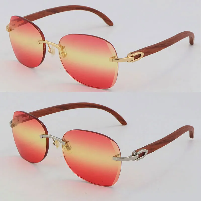 Whole Diamond Cut 3524012 Metal Rimless Sunglasses Decor Wood Frame Glasses Fashion Sun glasses for Men Unisex Wooden Design C2267