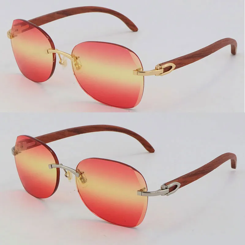 Whole Diamond Cut 3524012 Metallrandlose Sonnenbrille Dekor Holzrahmen Brille Mode Sonnenbrille für Männer Unisex Holzdesign C2267