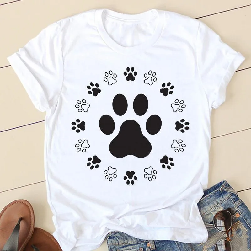 Mulheres estrelas cão pata de tshirts engraçados roupas de moda de moda de manga curta roupas de desenho animado malha verão tee feminina tshirt 220527