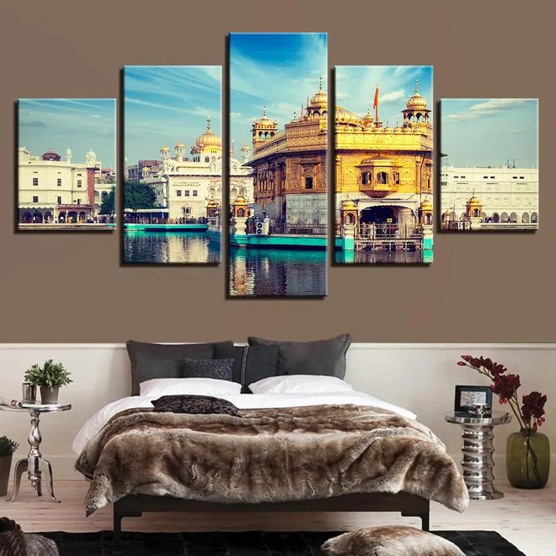 Gurdwara goldener Tempel, 5-teiliger Leinwanddruck, Wandkunst, Leinwandgemälde, Wanddekoration für Wohnzimmer