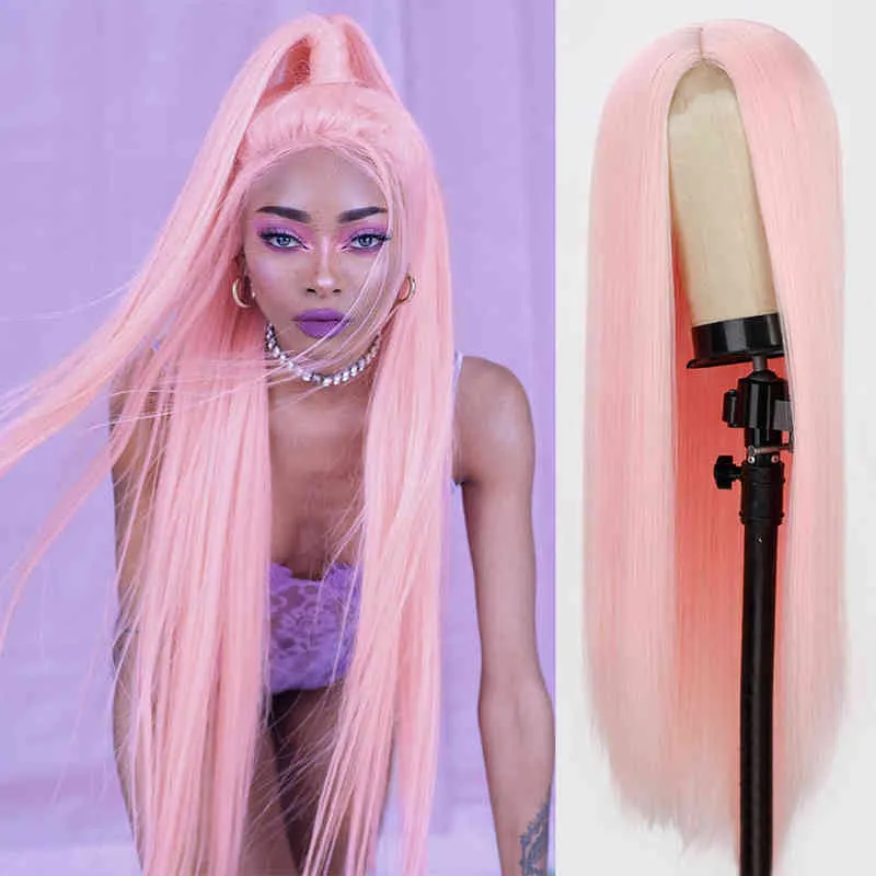 I's a Wig – perruque synthétique longue et lisse, rose, Coplay pour femmes, Blonde, noire, rouge, Orange, partie centrale, 220622