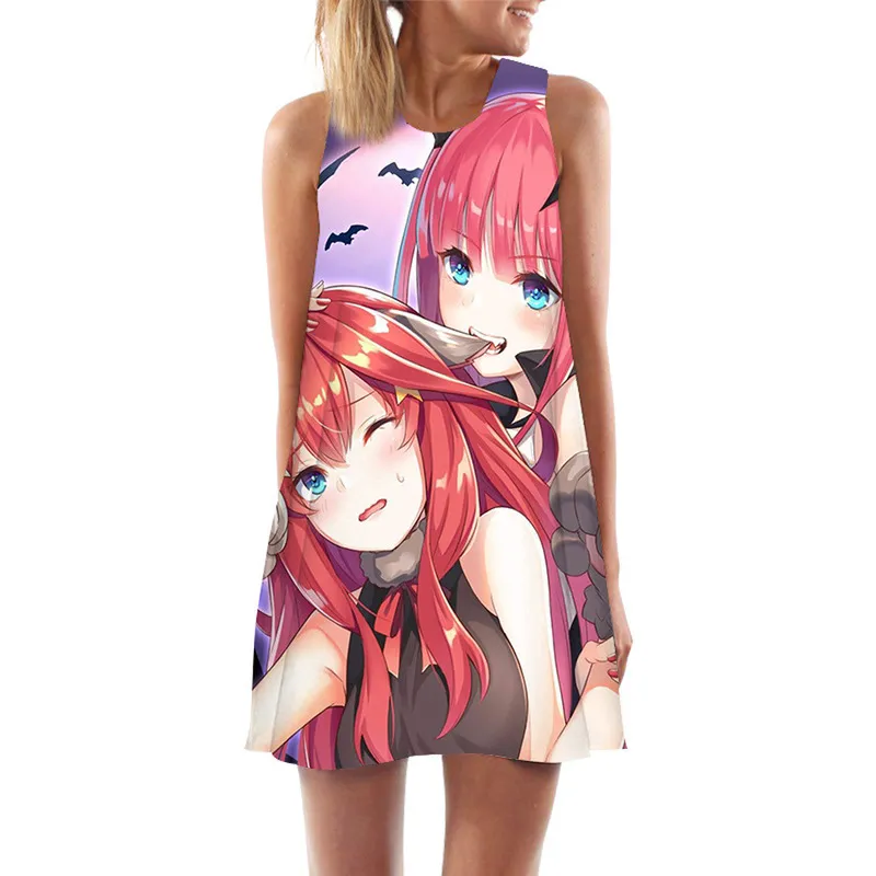 Kobiety z czołgami sukienki anime Quintuplets Quintesentesent 3D Drukuj luźna sukienka plażowa moda moda na imprezę kamizelki żeńska sukienka W220617