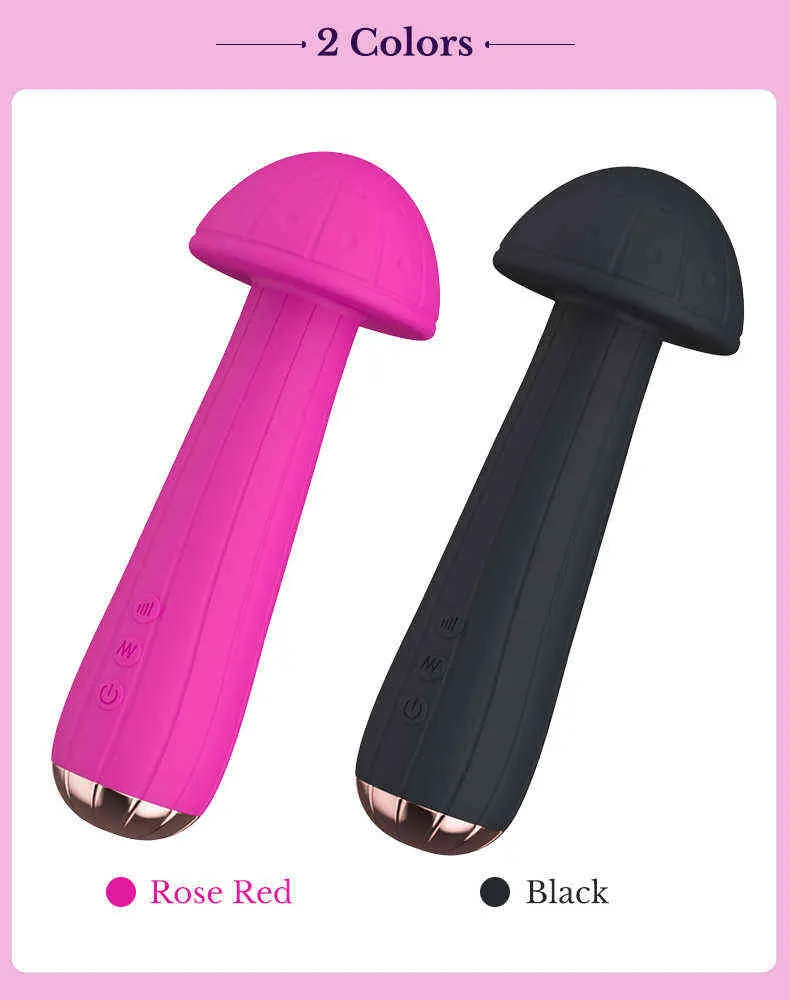 NXY Vibrators New Arrival Waterproof Super Shock Silicone Heating Mushroom Vibrating Av Wand Massage Women Masturbation Sex Toy Vibrator 0411