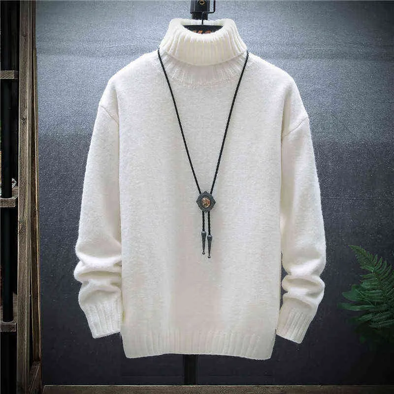 2022 Winter Thick Men's Slim Sweater Solid Color Turtleneck Pullover Sweaters Mens Korean Casual Men Long Sleeve Knitwear Coats L220801