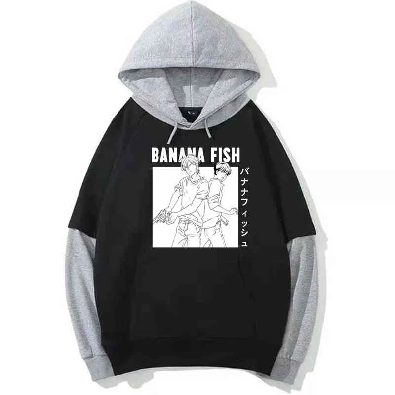 Anime banane poisson Ash Lynx sweat à capuche imprimé Harajuku décontracté à manches longues Sudaderas Con Capucha