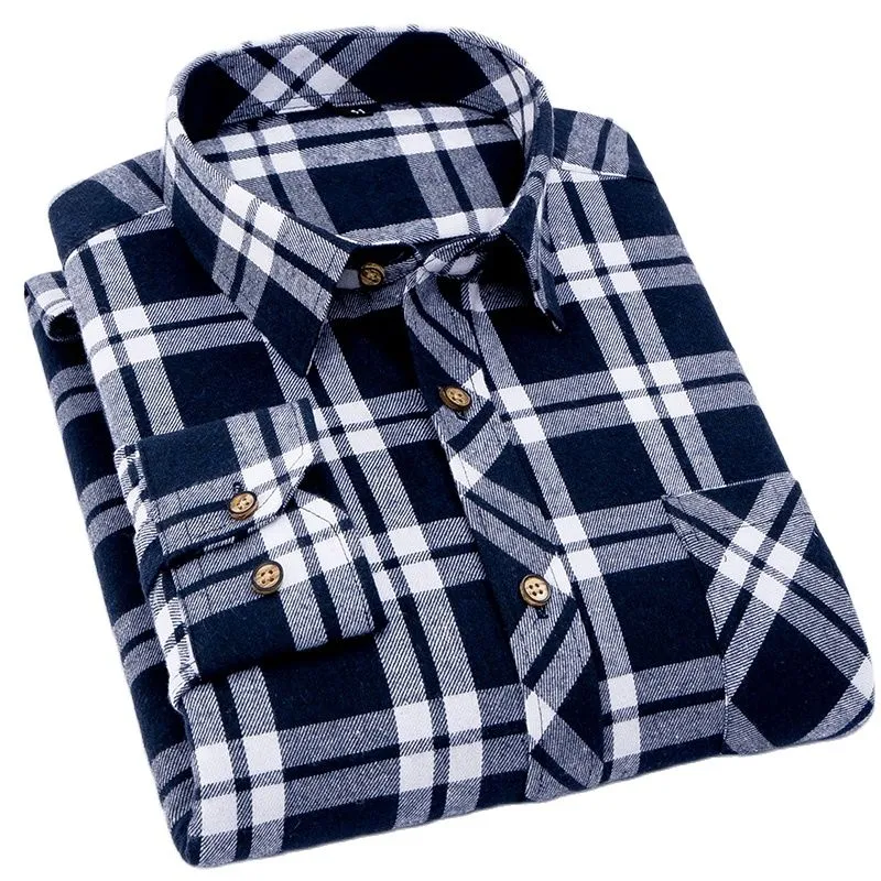 Hoge kwaliteit zachte comfortabele casual shirts mannen herfst lente winter lange mouwen mode flanellen plaid mannelijke camisas