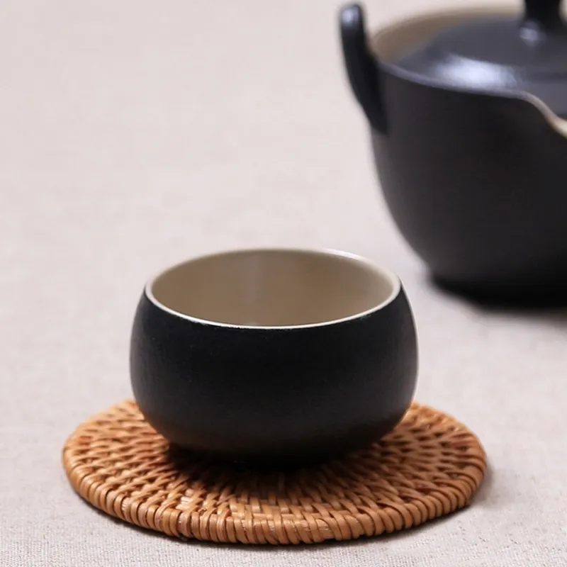 Juego de posavasos para bebidas de 6 uds. Para accesorios de té de Kungfu, vajilla redonda, mantel, alfombrilla para platos, copa tejida de mimbre, diámetro de 8Cm 220627