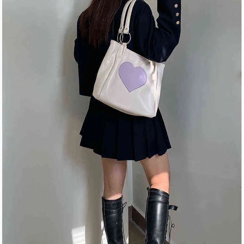 Bolsas de noche Harajuku Kawaii Hombro Mujeres Japonés Lindo Corazón Lolita Tote Bolsos de las señoras 2022 Big Shopper con cremallera 220630