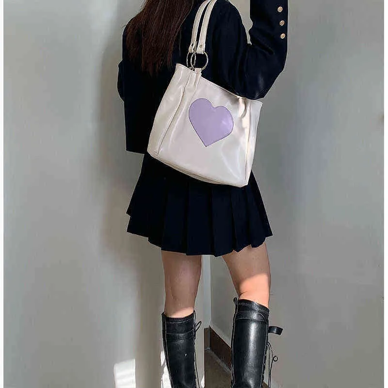 Sacs de soirée Harajuku Kawaii épaule femmes japonais mignon coeur Lolita fourre-tout dames sacs à main 2022 grand client avec fermeture éclair 220630