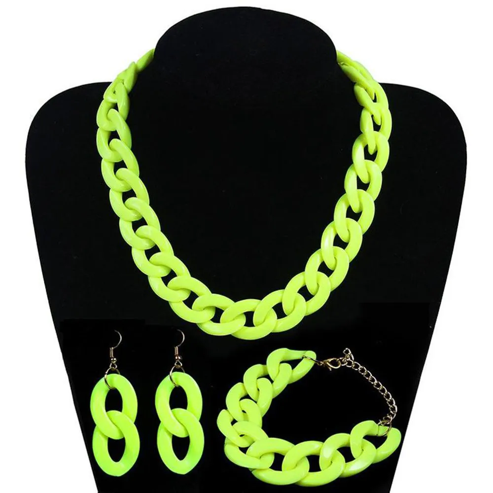 Projektant oryginalny fluorescencyjny kolor łańcucha akrylowego Modna moda 3-częściowa biżuteria