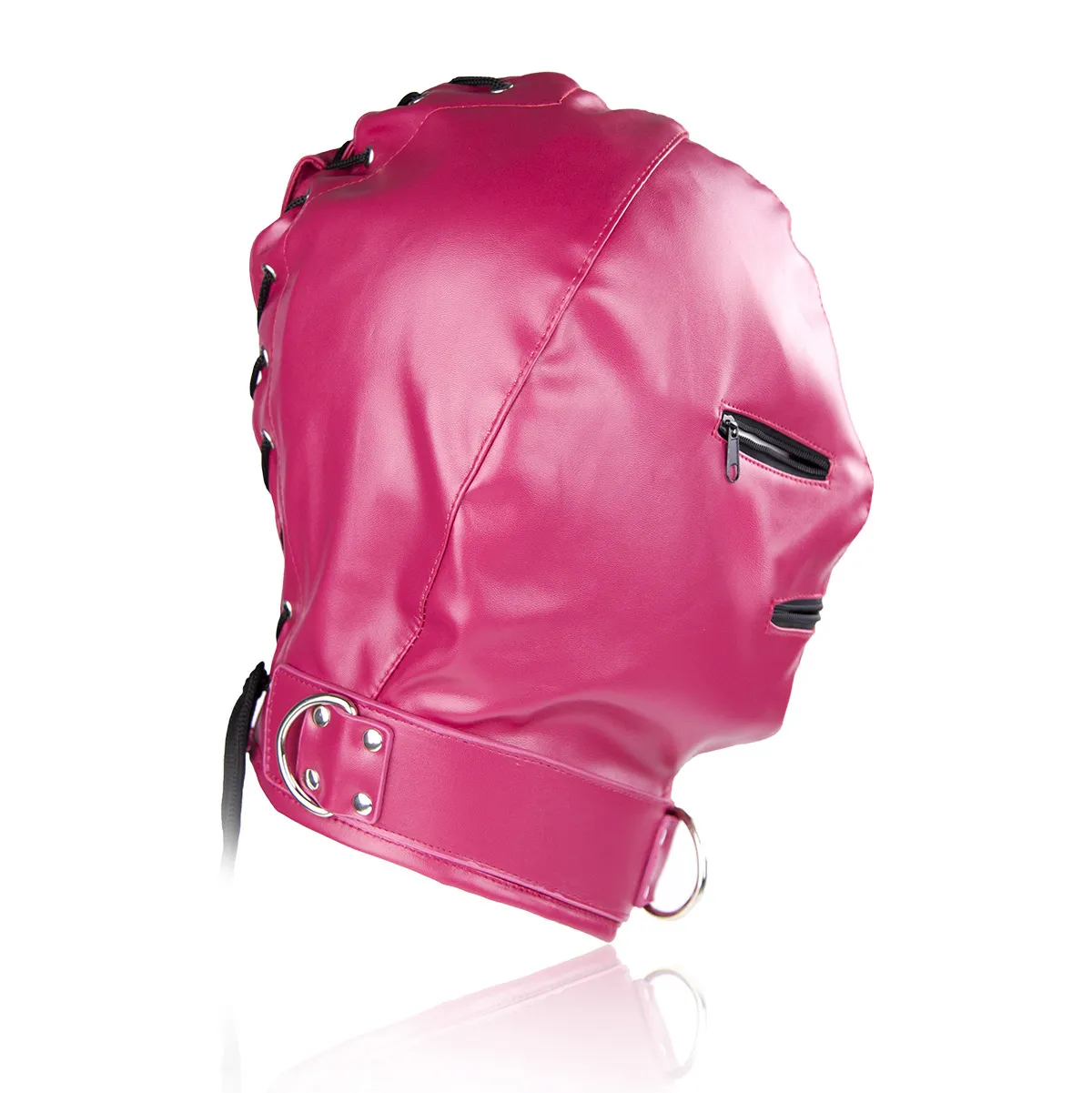 Accessoires exotiques en cuir sexy, masque de retenue fétichiste, capuche avec fermeture éclair verrouillable, bouche ouverte pour couvre-chef, jouet de flirt Bdsm