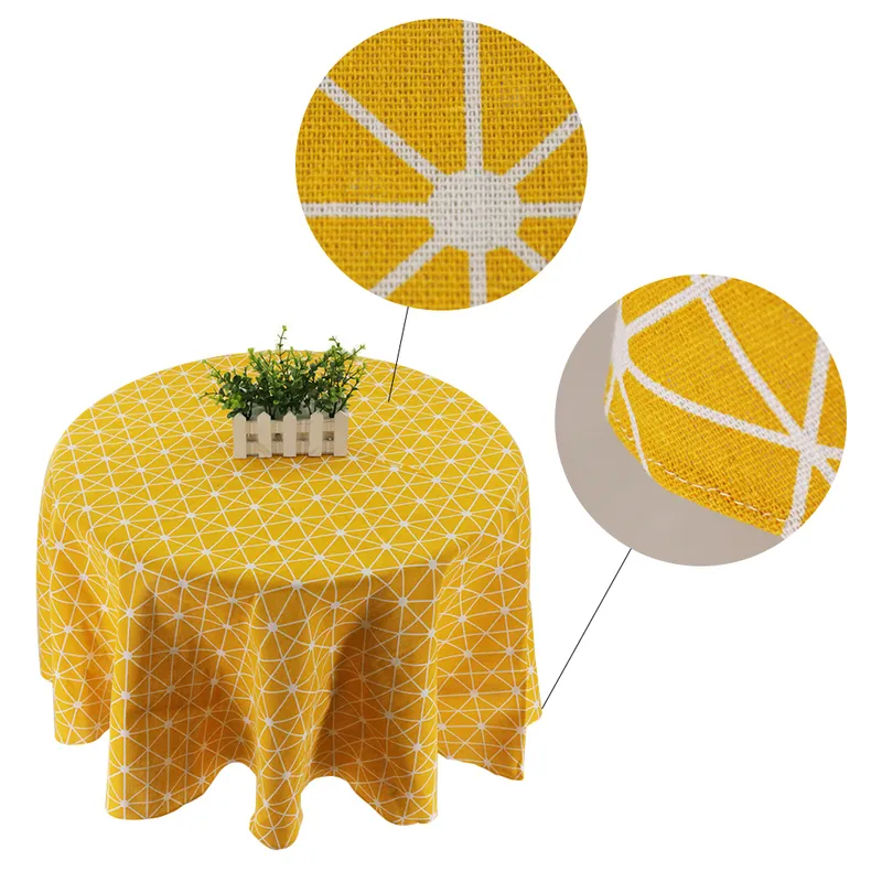 Tissu rond en coton et lin de Style japonais, couverture de Table nordique pour la maison, décoration de fête de mariage, imprimé blanc jaune 220811