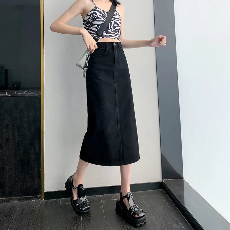 Denim Skirts Women Aline High Waist Solid Midi Skirt Casual Loose Korean Trendy Streetwear Allmatch Vintage Retro Teens Chic 220701