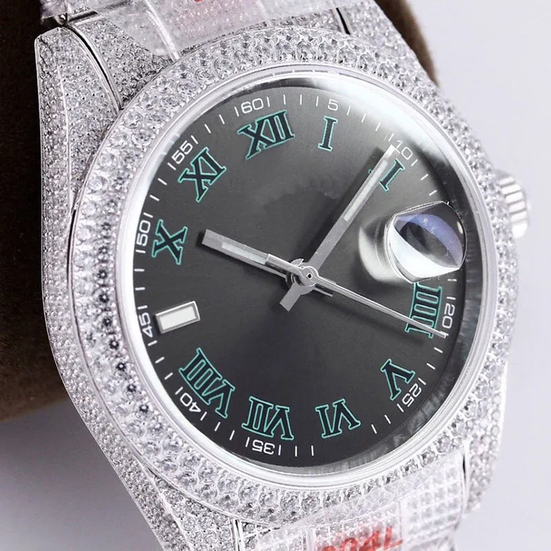 Full Diamonds Mens Watch 40 6mm Automatic Mechanical Watches Diamond Bezel Waterproof Sapphire WristWatches DiamondStudded Montre 250K
