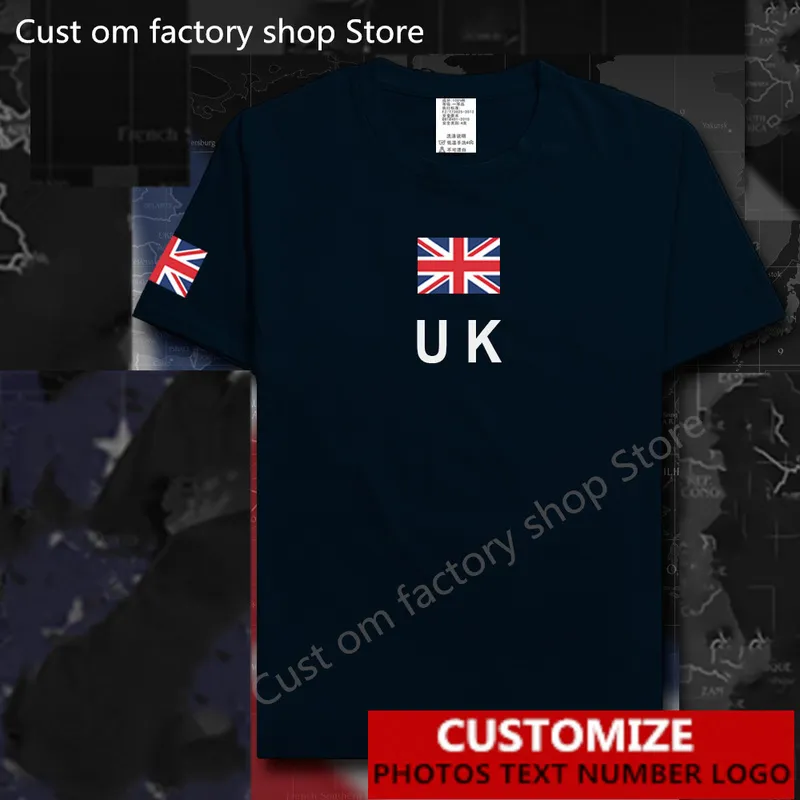 UK Regno Unito di Gran Bretagna Bandiera del paese T-shirt Jersey personalizzata gratuita Nome fai da te Numero 100 T-shirt in cotone 220616