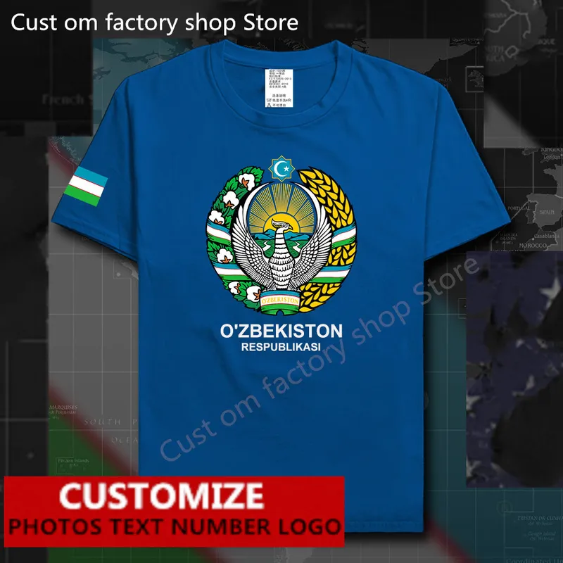 Maglietta bandiera dell'Uzbekistan Maglia personalizzata gratuita Nome fai da te Numero 100 Magliette in cotone paese UZB Ozbekiston Tees 220616