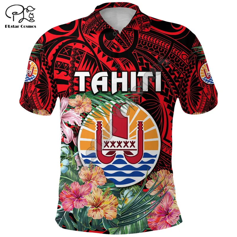 Francuska Polinezja Tahiti Cultura plemienna Retro Tattoo Niestandardowy tekst 3dprint mężczyzn Kobiety Summer polo koszule uliczne krótkie rękawy A2 220706