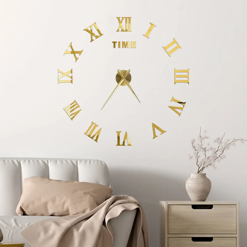 3D grand chiffre romain acrylique miroir horloge murale autocollant mode bricolage horloges à quartz montre décoration de la maison salon autocollants 220813