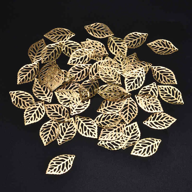 YWXINXI 50 pièces mode simple feuille filigrane métal artisanat bijoux bricolage fait main bijoux pendentif costume décoration 2075259
