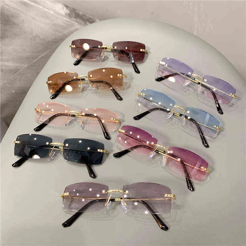 Shades For Women Wholesale Luxury Designer Brand Designer Sunglasses Rimless Glasses 2021 Vintage Rectangle Eyewear UV400 Y220523