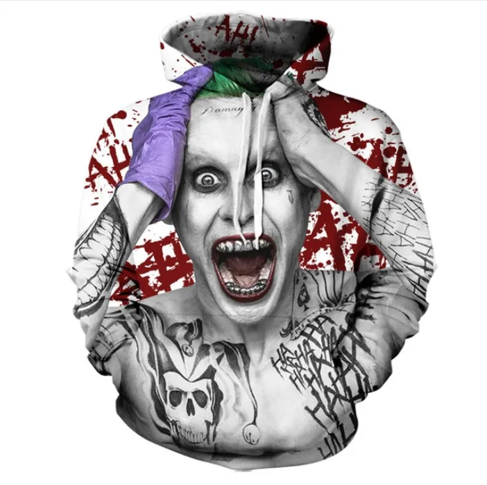 2022 Joker 3D Bluza bluzy munduru mężczyzn mężczyzn bluzy z kapturem na sznur