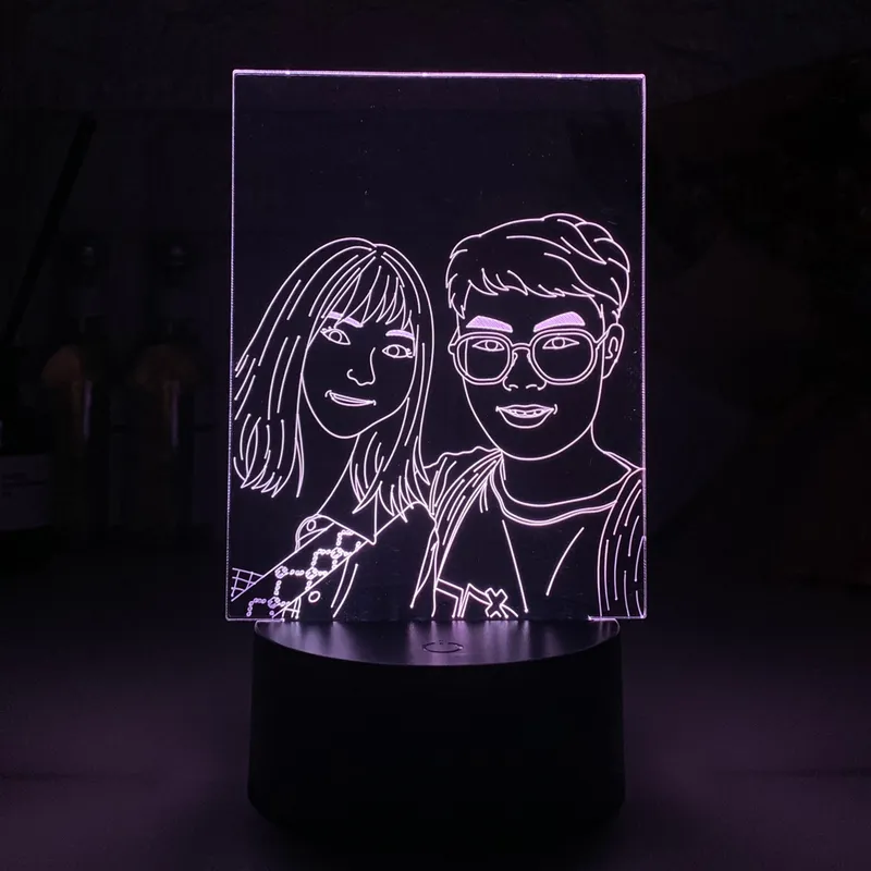 Drop Индивидуальный 3D Night Light USB Black Base Diy Ночная лампа для свадебного рождественского подарка праздничный свет индивидуальный текст PO 220623