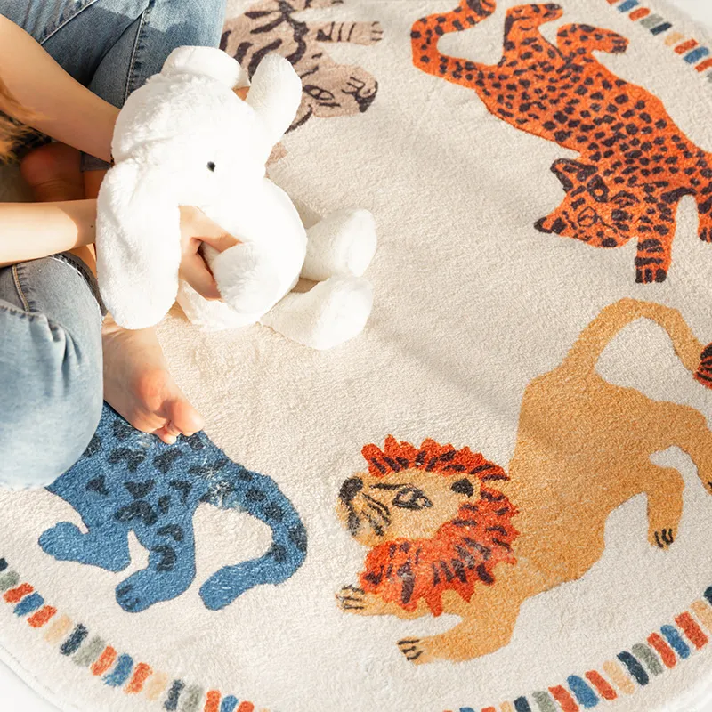 Fluffy matta för vardagsrum Round Sovrum Mattor Baby Crawling Carpet Animal Kids Play Mat Furry Mat för Barn Teen Room Dec