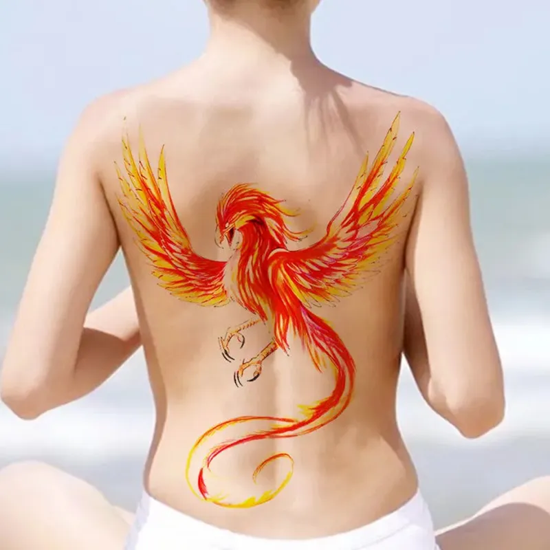 Full back tatueringar Tillfälliga kvinnor Fake Tattoo Angel Wing Phoenix Bird for Boys Men on Body Art Wife Waterproof Sticker Tatoo 220521